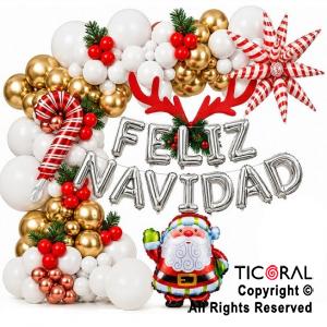 SET DE GLOBOS ARCO XL FELIZ NAVIDAD (YW-09629) 72 UNIDADES